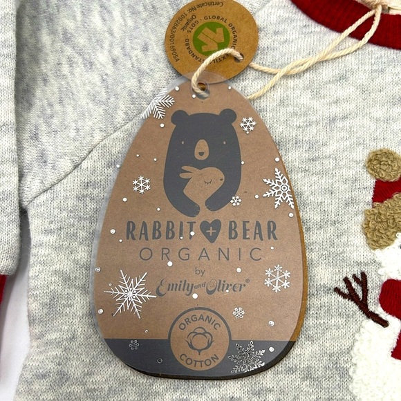 NWT 100% Organic Cotton Rabbit & Bear by Emily and Oliver Sweatshirt Size 0-3M - Picture 2 of 9